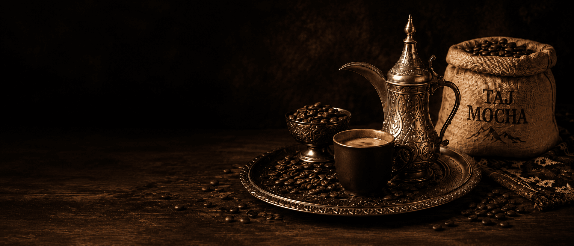 Taj Mocha Yemeni coffee with traditional dallah